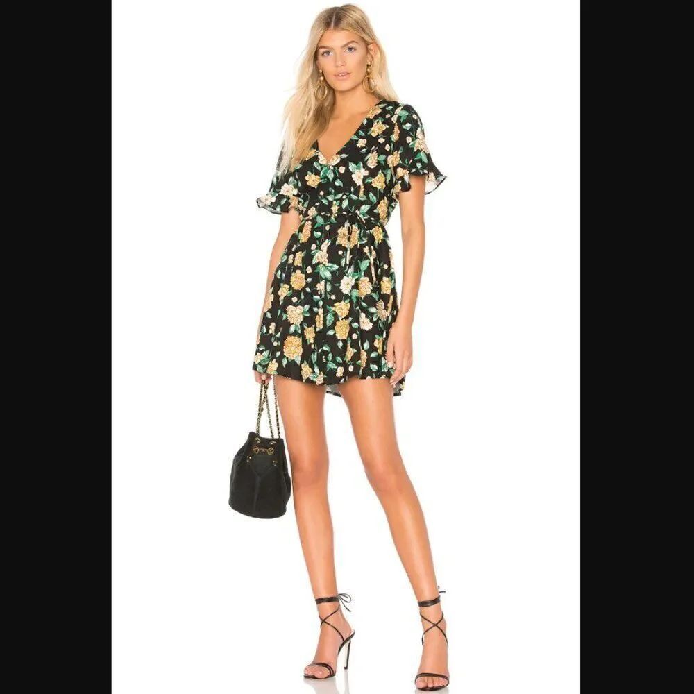 NWT Revolve x ASTR the label Morgan Dress in Black & Marigold floral | size XS